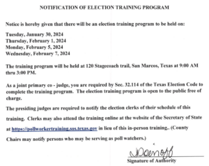 Image of Notification of Election Training Program Document